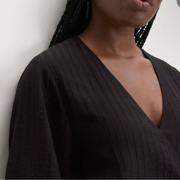 Everlane black midi dress the city stripe wrap midi dress minimalist 10 new - Picture 14 of 15